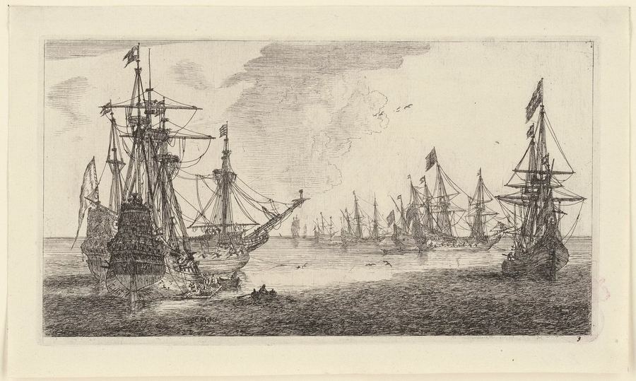 A vessel hove to in heavy weather